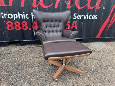 G Plan Vintage Brown Tufted Leather G Plan Swivel Lounge Chair and Ottoman