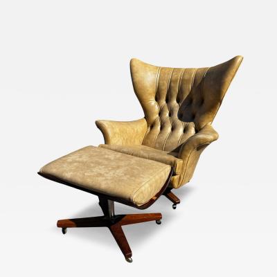 G Plan Vintage Creme Tufted Leather G Plan Swivel Lounge Chair and Ottoman