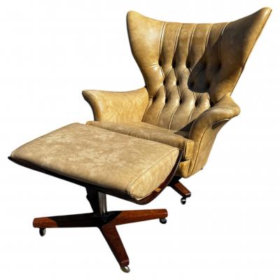 G Plan Vintage Creme Tufted Leather G Plan Swivel Lounge Chair and Ottoman