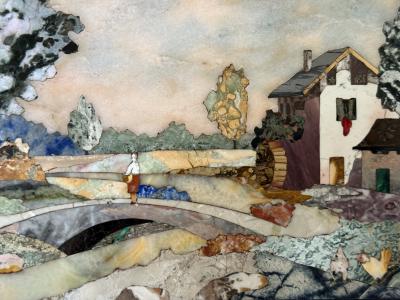G Ugolini Pietra Dura Old Mill with Figure 