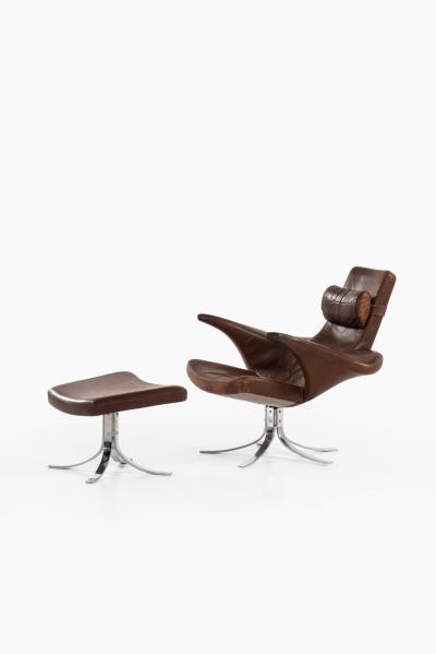 G sta Berg Easy Chair with Stool Model M sen Seagull Produced by Fritz Hansen