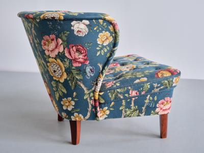 G sta Jonsson G sta Jonsson Lounge Chair in Floral Fabric and Birch Sweden 1940s