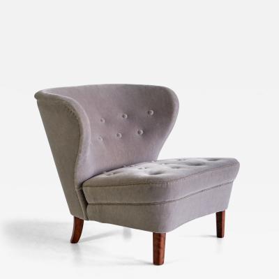 G sta Jonsson G sta Jonsson Lounge Chair in Gray Mohair Velvet and Birch Sweden 1940s