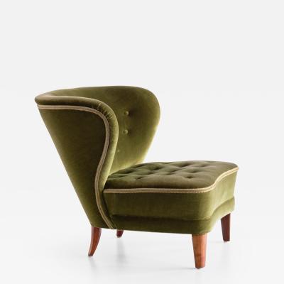 G sta Jonsson G sta Jonsson Lounge Chair in Green Mohair Velvet and Beech Sweden 1940s