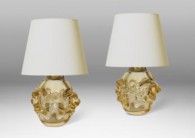 G te Augustsson Pair of Table Lamps in Champaigne Tint Glass by G te Augustsson for Ruda
