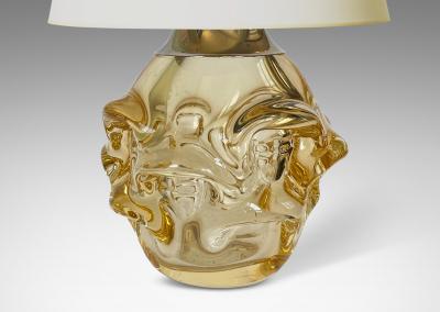 G te Augustsson Pair of Table Lamps in Champaigne Tint Glass by G te Augustsson for Ruda