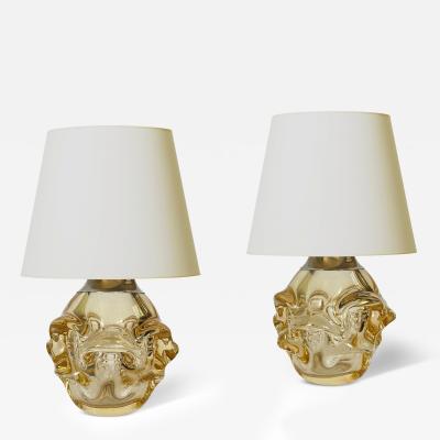 G te Augustsson Pair of Table Lamps in Champaigne Tint Glass by G te Augustsson for Ruda