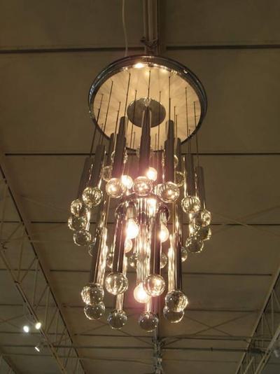 GAETANO SCOLARI Italian Modern Polished Chrome Chandelier Scolari 1960s