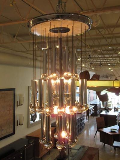 GAETANO SCOLARI Italian Modern Polished Chrome Chandelier Scolari 1960s