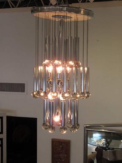 GAETANO SCOLARI Italian Modern Polished Chrome Chandelier Scolari 1960s