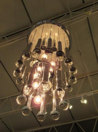 GAETANO SCOLARI Italian Modern Polished Chrome Chandelier Scolari 1960s