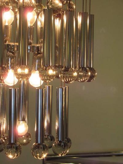 GAETANO SCOLARI Italian Modern Polished Chrome Chandelier Scolari 1960s