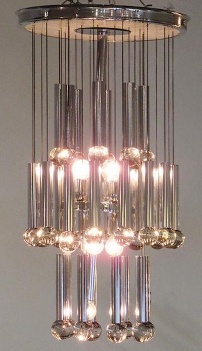 GAETANO SCOLARI Italian Modern Polished Chrome Chandelier Scolari 1960s