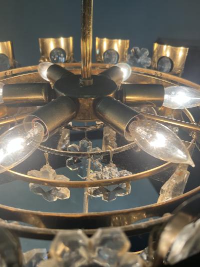 GAETANO SCOLARI MID CENTURY ITALIAN SNOWFLAKE CRYSTAL AND BRASS TWO TIER CHANDELIER