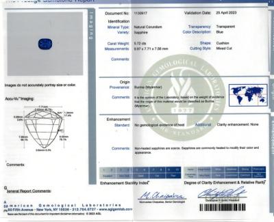 GEM BURMA 5 72 CARAT NON HEATED A G L SAPPHIRE AND DIAMOND RING