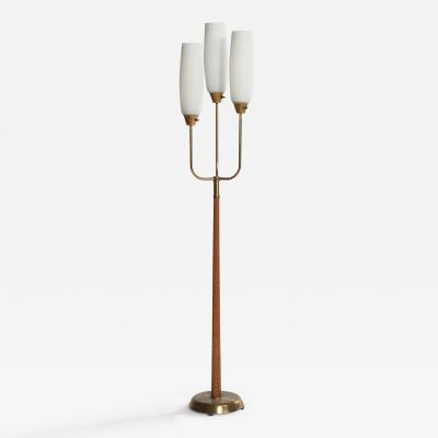 GEMI Floor Lamp with Brass Elm and Glass Sweden 1940s
