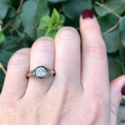 GIA CERTIFIED 0 28 CARAT OLD EUROPEAN CUT DIAMOND AND 18K GOLD ENGAGEMENT RING