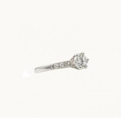 GIA CERTIFIED 0 73 CARAT ROUND BRILLIANT CUT DIAMOND AND PLATINUM VINTAGE RING