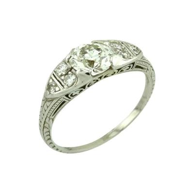 GIA CERTIFIED 0 93 CARAT DIAMOND AND PLATINUM VINTAGE ENGAGEMENT RING