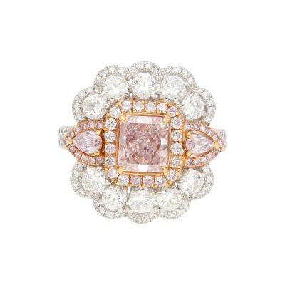 GIA Certified 1 07 Carat Fancy Light Purplish Pink Radiant Cut Diamond Ring