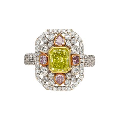 GIA Certified 1 15 Carat Radiant Cut Fancy Intense Yellowish Green Diamond Ring
