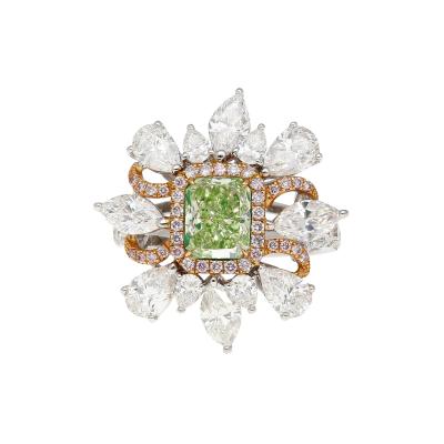 GIA Certified 1 39 Carat Radiant Cut Fancy Intense Yellowish Green Diamond Ring