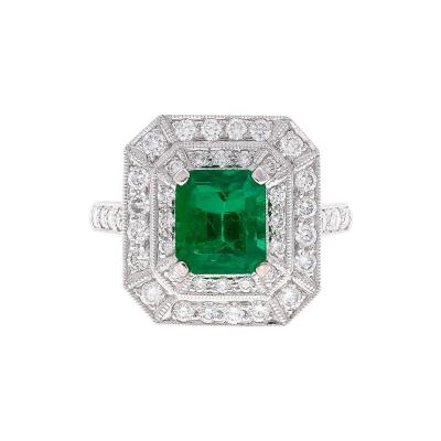 GIA Certified 1 46 Carat Colombian Emerald and Diamond Ring in 18K White Gold