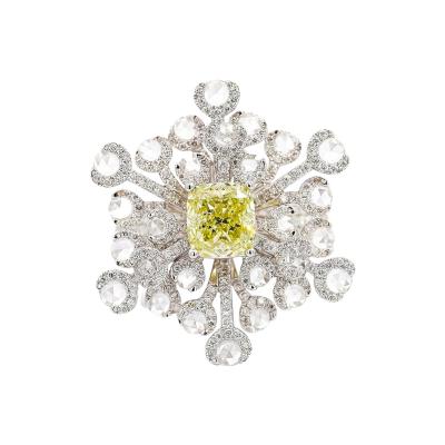 GIA Certified 1 52 Carat Fancy Greenish Yellow Diamond Briolette Snowflake Ring
