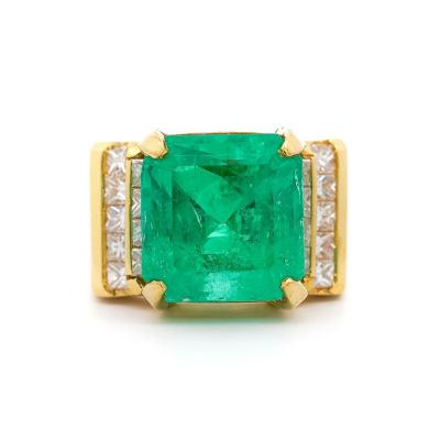GIA Certified 13 Carat Colombian Emerald Mens Ring in 18K Gold