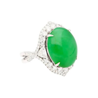 GIA Certified 14 68 Carat Grade A Jadeite Jade Ring with Diamond in 18K Gold