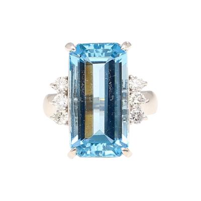 GIA Certified 16 70 Carat Aquamarine and Diamond Vintage Cocktail Ring