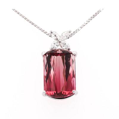 GIA Certified 18 61 Carat Pink Tourmaline Floral Diamond Pendant Necklace