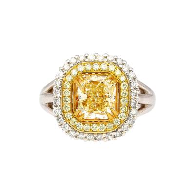 GIA Certified 2 79 Carat Fancy Light Yellow Radiant Cut Diamond 18K Gold Ring