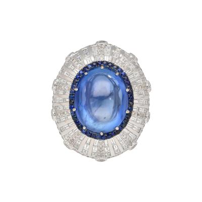 GIA Certified 26 Carat Sapphire Cabochon Diamond Art Deco Dome 18K Ring