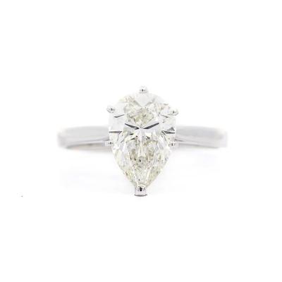 GIA Certified 3 40 I SI2 Pear Cut Diamond Solitaire 18K White Gold Ring