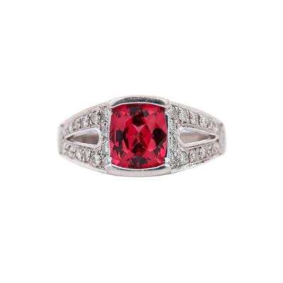 GIA Certified 3 Carat No Heat Red Spinel Diamond Cocktail Platinum Ring