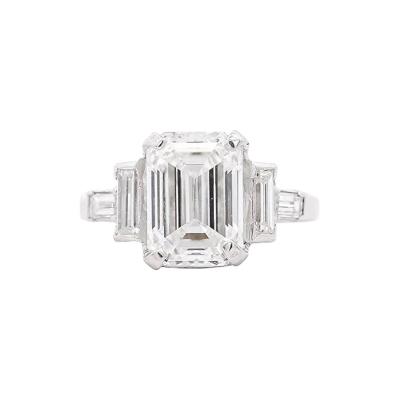 GIA Certified 4 51 Carat Emerald Cut Lab Grown Diamond in Vintage Platinum Ring