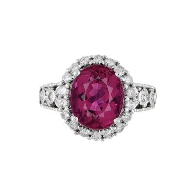 GIA Certified 5 52 Carat Rubellite and Diamond Halo in Filigree Setting Ring