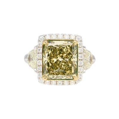 GIA Certified 6 07 Carat Radiant Cut Fancy Brownish Greenish Yellow Diamond Ring