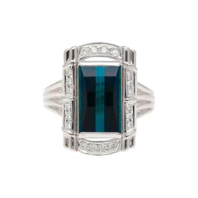 GIA Certified 6 40 Carat Blue Indicolite Tourmaline Vintage Retro Platinum Ring