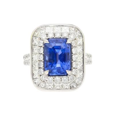 GIA Certified 6 Carat Emerald Cut No Heat Burma Blue Sapphire Diamond Ring