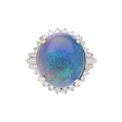 GIA Certified 8 45 Carat Black Opal Diamond Halo Platinum Vintage Ring