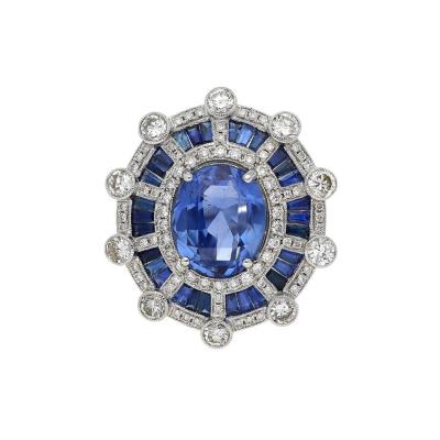 GIA Certified 8 46 Carat No Heat Blue Sapphire Diamond Art Deco Style Ring