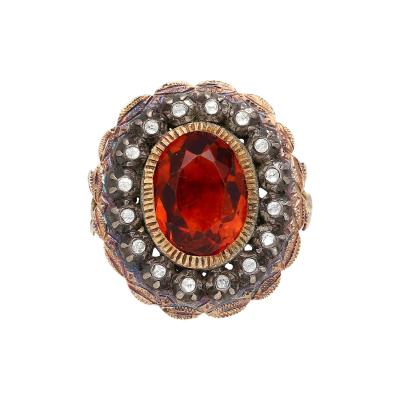 GIA Certified Antique 3 5 Carat Citrine and Diamond in Silver Gold Ring