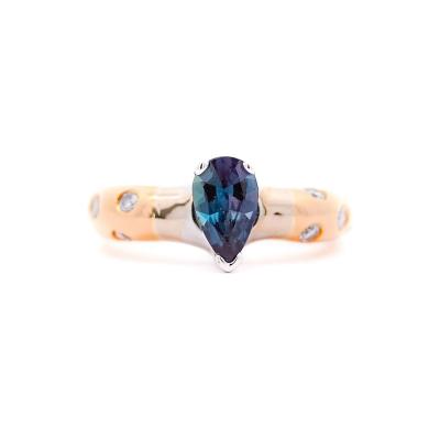 GIA Certified Brazilian Alexandrite 0 90 Carat Pear Cut Green Purple in 18K Ring