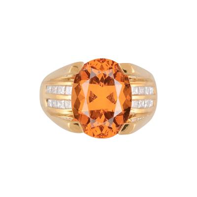 GIA Certified Oval Cut 13 5 Carat Mandarine Orange Spessartine Garnet Ring