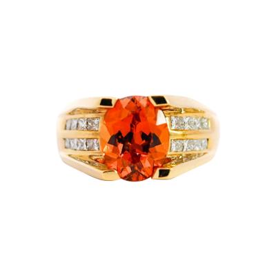 GIA Certified Oval Cut Orange Spessartine Garnet And Diamond 18K Dome Ring
