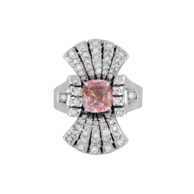 GIA Certified Pink Sapphire and Diamond Vintage 18K Gold Vertical Ring