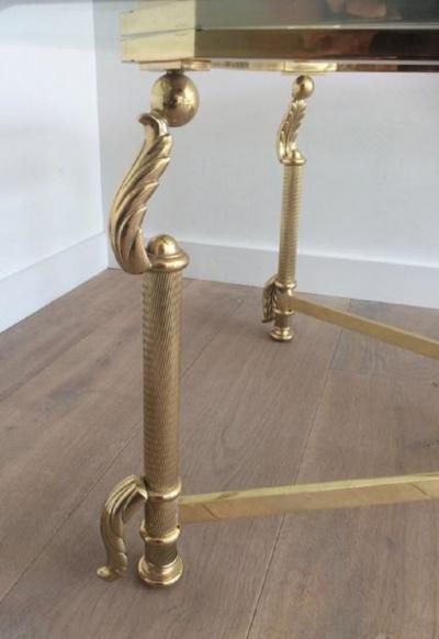 GILDED BRASS AND BRONZE COFFEE TABLE WITH OCTAGONAL BEVELED GLASS