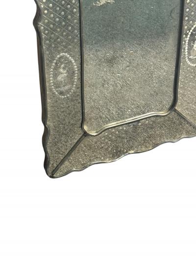 GLAMOROUS FANCY EDGE ITALIAN ETCHED MIRROR WITH WONDERFUL PATINA